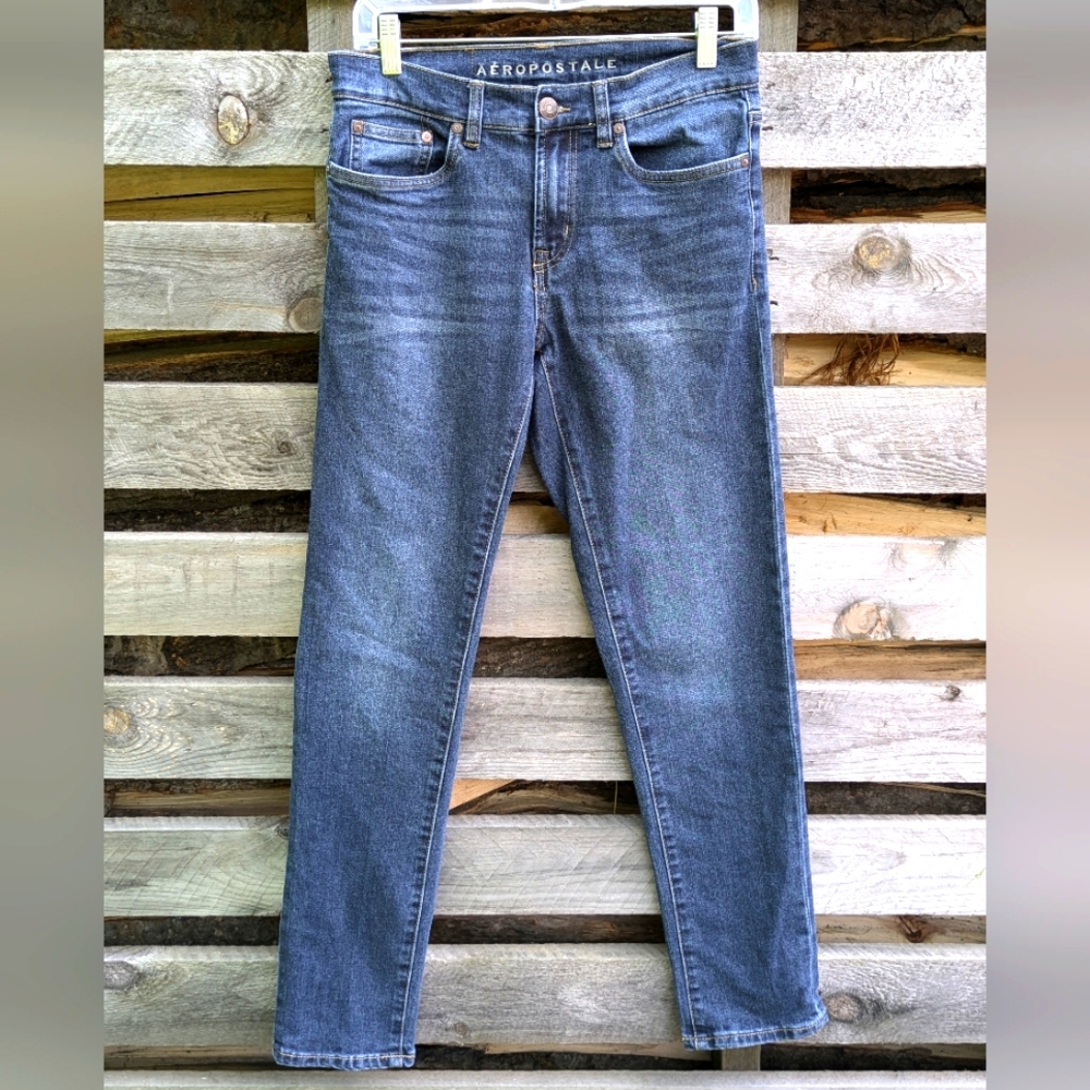 Aeropostale Mens Slim Blue Denim Jeans 28 waist 29 Length Dark Wash